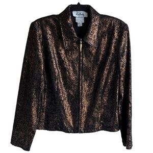 Vintage Joseph Ribkoff metallic zipup blazer copper unlined 80's sz M/L